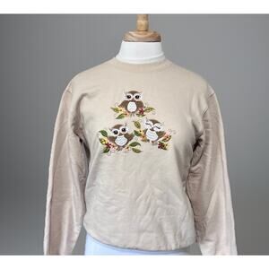 Morning Sun Stacked Crewneck Sweatshirt Embroidered Owl Womens S Novelty Nature